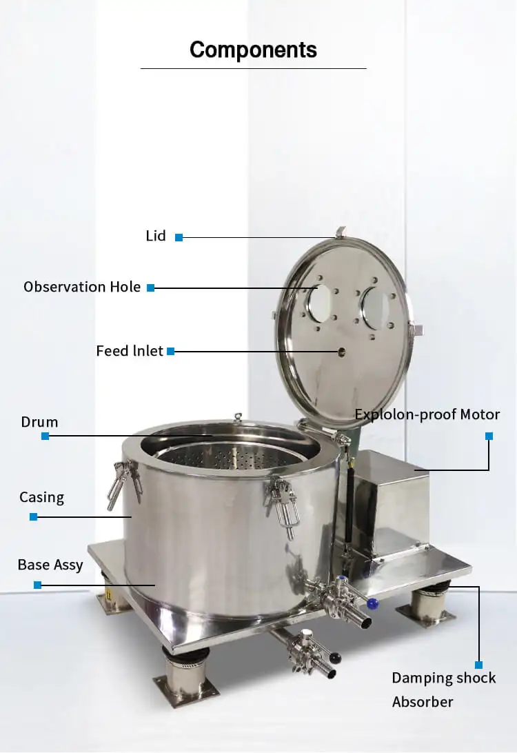 Composants de la centrifugeuse à l'éthanol