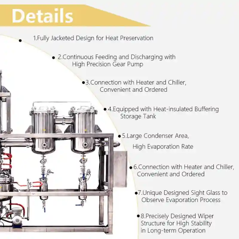 Détails de l'unité de distillation moléculaire en acier inoxydable