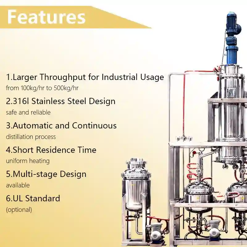 Caractéristiques de l'unité de distillation moléculaire en acier inoxydable